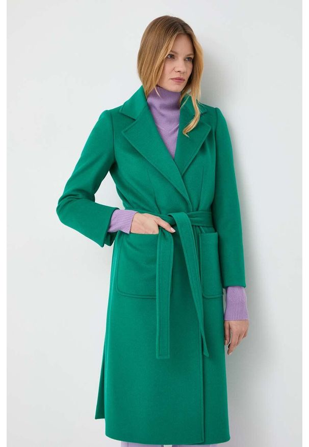 MAX&Co. płaszcz wełniany kolor zielony przejściowy niezapinany. Okazja: na co dzień. Kolor: zielony. Materiał: wełna. Styl: casual, klasyczny