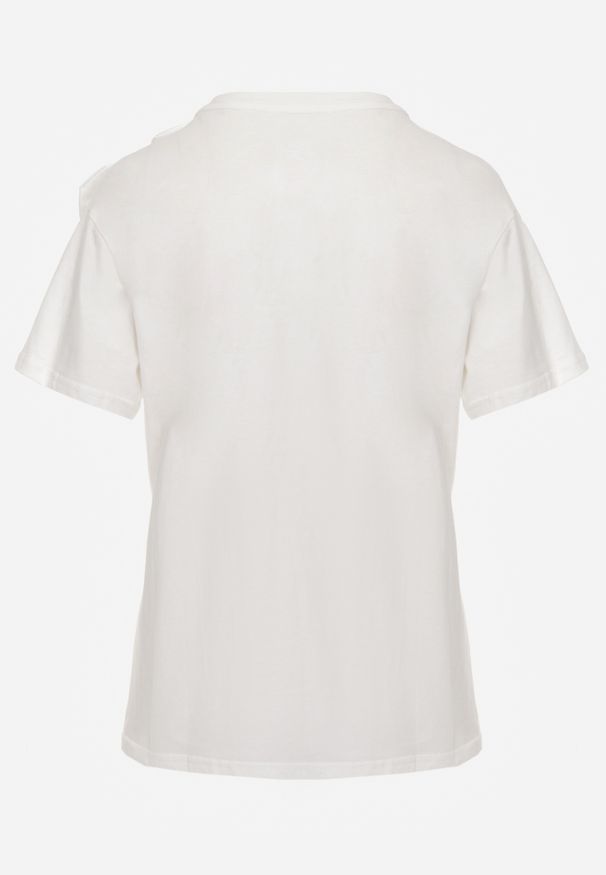 Renee - Biały T-shirt Bluzka z Bawełny z Krótkim Rękawem i Aplikacją Kwiatu Dimasa. Okazja: na imprezę, na urodziny, na randkę. Kolor: biały. Materiał: bawełna. Długość rękawa: krótki rękaw. Długość: krótkie. Wzór: aplikacja, kwiaty. Sezon: lato. Styl: klasyczny