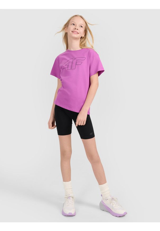 4f - 4F Legginsy kolarki dzianinowe dziewczęce - czarne 122 (6-7 lat). Okazja: na co dzień. Stan: podwyższony. Kolor: czarny. Materiał: dzianina. Długość: krótkie. Wzór: ze splotem, jednolity, gładki. Sezon: lato. Styl: sportowy, casual