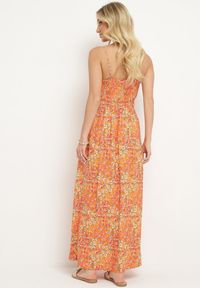 Born2be - Pomarańczowa Wiskozowa Sukienka na Regulowanych Ramiączkach z Gumkami na Plecach Zarlea. Okazja: na spacer. Typ kołnierza: dekolt w serek. Kolor: pomarańczowy. Materiał: wiskoza. Długość rękawa: na ramiączkach. Wzór: kwiaty #3