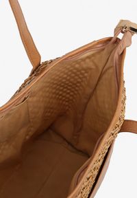 Renee - Ciemnobeżowa Torebka Typu Shopper z Plecionką Felarena. Kolor: beżowy. Styl: elegancki, casual