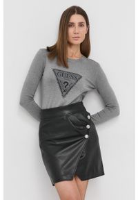 Guess Sweter damski kolor szary. Kolor: szary. Materiał: materiał, wiskoza, dzianina. Długość rękawa: długi rękaw. Długość: długie. Wzór: aplikacja #4