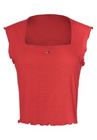 Tommy Jeans Top Smock Seersucker DW0DW22220 Czerwony Slim Fit. Kolor: czerwony. Materiał: syntetyk #1