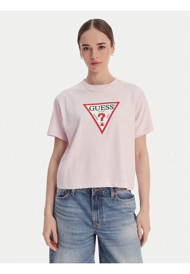 Guess Jeans T-Shirt W4YI73 K8HM0 Różowy Regular Fit. Kolor: różowy. Materiał: bawełna