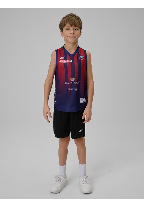 4f - 4F Koszulka meczowa replika wyjazdowa z sezonu 2025/26 dziecięca 4F x King Szczecin - granatowa 110/116. Kolor: niebieski. Materiał: materiał. Wzór: nadruk. Sezon: lato. Sport: fitness