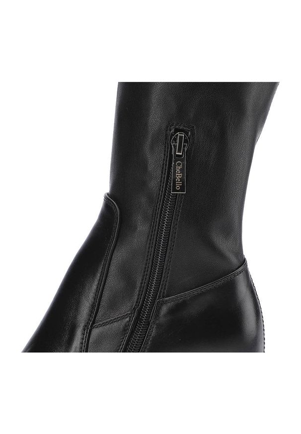 CheBello - Czarne Kozaki Chebello Damskie Stylowe Obuwie. Kolor: czarny. Materiał: futro, skóra ekologiczna. Szerokość cholewki: normalna. Sezon: zima. Obcas: na obcasie. Styl: elegancki. Wysokość obcasa: średni