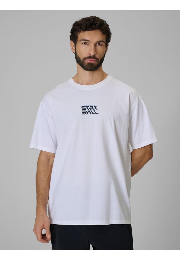 4f - 4F T-shirt loose z nadrukiem męski - biały XL. Okazja: na co dzień. Kolor: biały. Materiał: materiał, bawełna, dzianina. Wzór: nadruk. Styl: casual