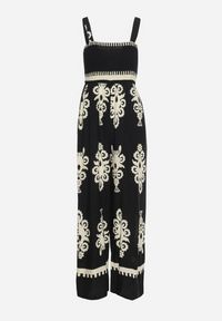 Born2be - Czarno-Beżowy Kombinezon z Wiskozy na Ramiączkach z Marszczoną Górą i Długimi Nogawkami Teseria. Okazja: na co dzień. Kolor: czarny. Materiał: wiskoza. Długość rękawa: na ramiączkach. Długość: długie. Styl: klasyczny, casual, elegancki #4