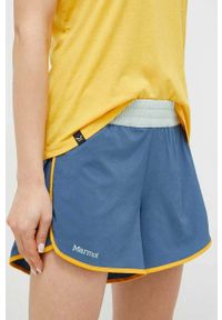 Marmot szorty outdoorowe Elda kolor niebieski gładkie medium waist. Kolor: niebieski. Materiał: tkanina, włókno, materiał. Wzór: gładki