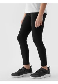 4f - 4F Legginsy dzianinowe dziewczęce - czarne 158 (12-13 lat). Okazja: na co dzień. Stan: obniżony. Kolor: czarny. Materiał: dzianina. Długość: do kostek. Wzór: gładki, jednolity, ze splotem. Sezon: lato. Styl: sportowy, casual