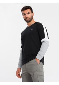 Ombre Clothing - Trójkolorowa bluza męska dresowa z raglanowymi rękawami – czarna V3 - Rozmiar: XL. Okazja: na co dzień. Kolor: czarny. Materiał: dresówka. Długość rękawa: raglanowy rękaw. Wzór: nadruk. Styl: sportowy, casual