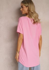 Renee - Jasnoróżowy T-shirt z Elastycznej Bawełny z Dłuższym Tyłem Gipsopa. Kolor: różowy. Materiał: bawełna. Długość: długie. Sezon: lato #5