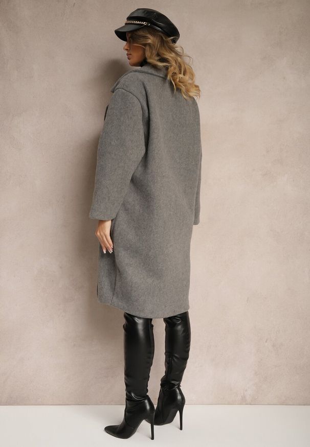 Renee - Szary Dwurzędowy Płaszcz Oversize z Wełną Spolete. Kolor: szary. Materiał: wełna. Styl: elegancki
