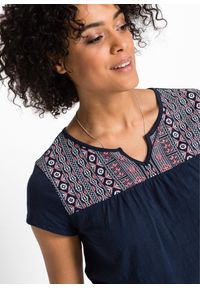 bonprix - Shirt poszerzany dołem, z nadrukiem, krótki rękaw. Kolor: niebieski. Długość rękawa: krótki rękaw. Długość: krótkie. Wzór: nadruk. Styl: etno #3