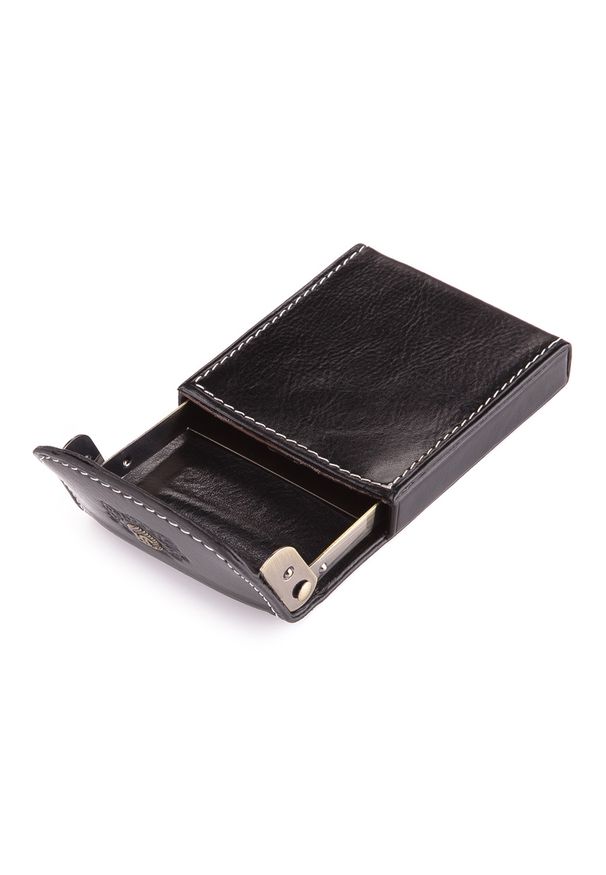 Wittchen - Etui na wizytówki ze skóry pionowe. Kolor: czarny. Materiał: skóra. Wzór: aplikacja