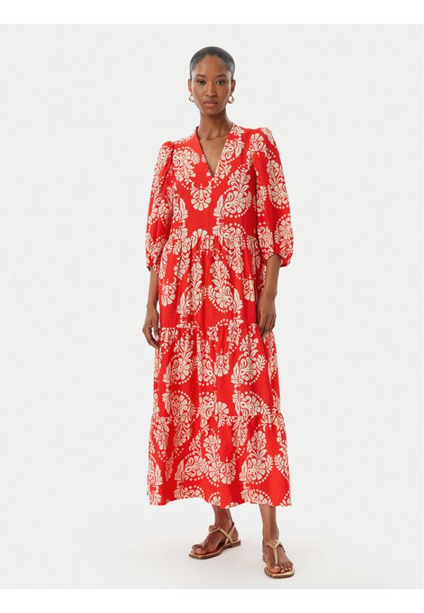 LOLA CASADEMUNT Sukienka letnia LS2616138 Czerwony jasny Regular Fit. Kolor: czerwony. Materiał: wiskoza. Sezon: lato