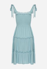 Born2be - Jasnoniebieska Rozkloszowana Sukienka z Wiskozą na Wiązanych Ramiączkach Aralisse. Okazja: na co dzień. Typ kołnierza: dekolt kwadratowy. Kolor: niebieski. Materiał: wiskoza. Długość rękawa: na ramiączkach. Typ sukienki: rozkloszowane. Styl: casual, klasyczny #6