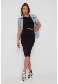 Calvin Klein Jeans spódnica J20J218948.9BYY kolor czarny midi prosta. Okazja: na co dzień. Kolor: czarny. Materiał: dzianina. Wzór: gładki. Styl: casual #4