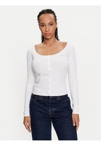Tommy Jeans Bluzka DW0DW18431 Biały Slim Fit. Kolor: biały. Materiał: bawełna