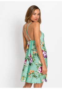 Sukienka w kwiaty bonprix turkusowy w kwiaty. Kolor: zielony. Długość rękawa: na ramiączkach. Wzór: kwiaty. Sezon: lato #4