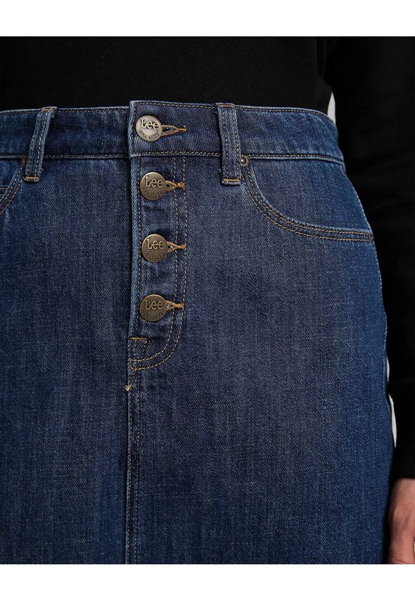 Lee - LEE BUTTON FLY A LINE DAMSKA SPÓDNICA RINSE L38MNA36 112139978