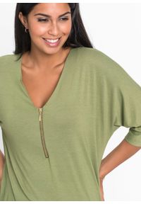 Shirt "nietoperz" z zamkiem bonprix zielony lodenowy. Kolor: zielony #5