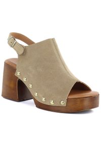 Skórzane sandały damskie drewniaki beżowe El Pimpi 482. Kolor: beżowy. Materiał: skóra. Styl: elegancki #1