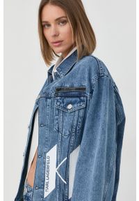 Karl Lagerfeld kurtka jeansowa damska przejściowa. Okazja: na co dzień. Kolor: niebieski. Materiał: jeans. Styl: casual