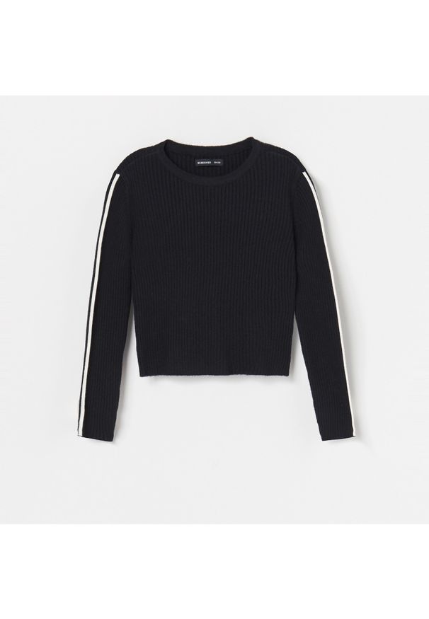 Reserved - Sweter z kontrastowymi lampasami - Szary. Kolor: szary