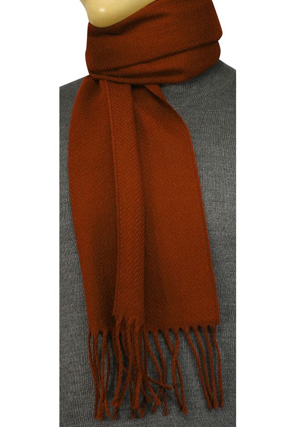 V. Fraas - Szalik Pomarańczowy, Marchewkowy w Jodełkę Ciepły, z Frędzlami -V.FRAAS- Jesienno-Zimowy, Męski. Kolor: pomarańczowy. Materiał: poliakryl, akryl. Wzór: jodełka. Sezon: zima, jesień. Styl: klasyczny, elegancki