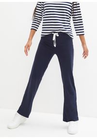 bonprix - Spodnie shirtowe ze stretchem, długie, Straight. Kolor: niebieski. Długość: długie. Styl: sportowy
