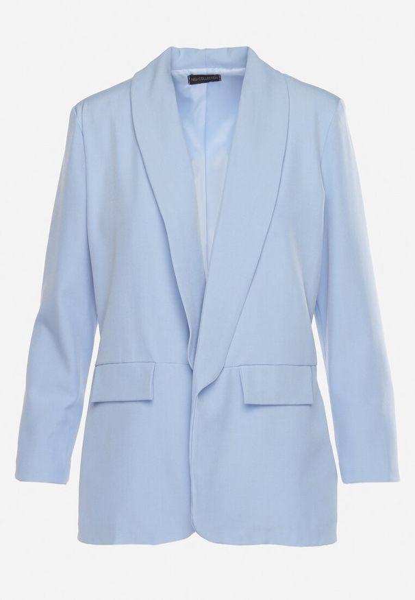 Born2be - Niebieska Niezapinana Marynarka z Klapami Imitującymi Kieszonki Asandra. Okazja: na imprezę, do pracy. Kolor: niebieski. Styl: elegancki