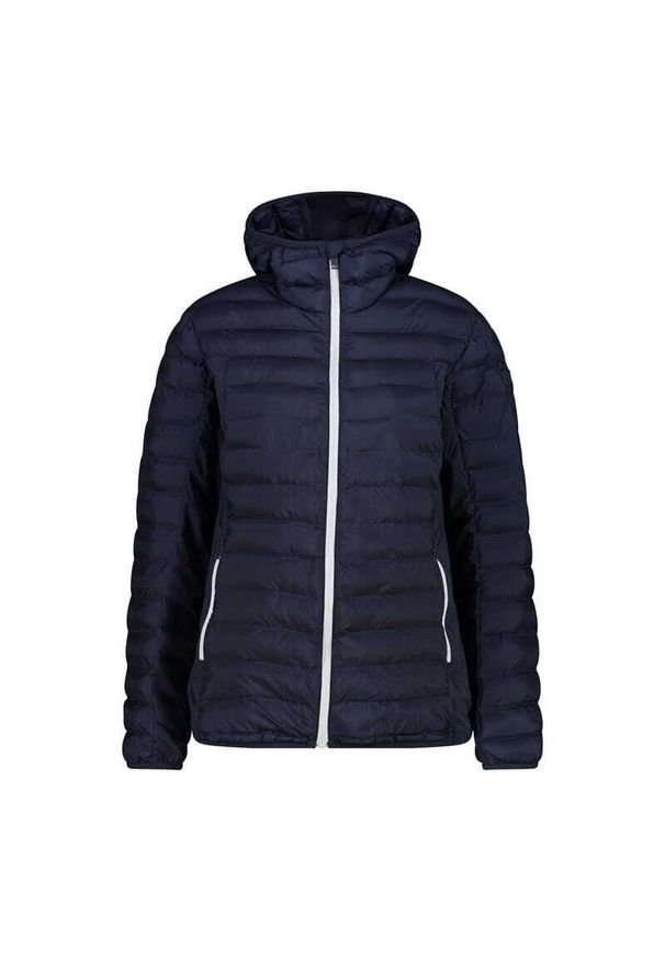 Damska kurtka z kapturem CMP. Typ kołnierza: kaptur. Kolor: niebieski, wielokolorowy, czarny. Materiał: puch. Sport: turystyka piesza