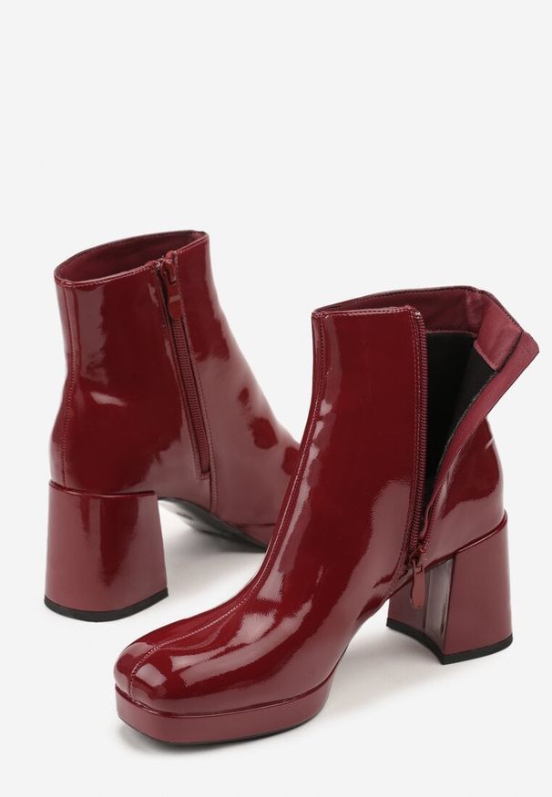 Born2be - Bordowe Botki Lakierowane Vices na Platformie i Obcasie Falorea. Okazja: na co dzień. Kolor: czerwony. Materiał: lakier. Obcas: na obcasie. Styl: casual, elegancki. Wysokość obcasa: średni