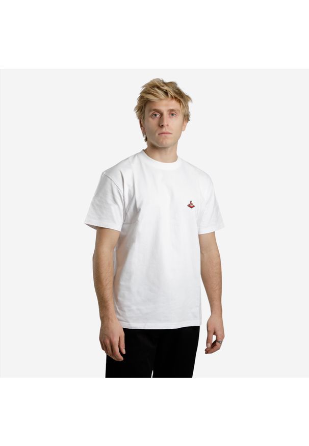 Decathlon - T-shirt z krótkimi rękawami na deskorolkę TS500 Trafic biały. Kolor: biały. Materiał: materiał, bawełna. Długość rękawa: krótki rękaw. Długość: krótkie. Sport: skateboard