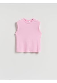 Reserved - T-shirt z poduszkami na ramionach - różowy. Kolor: różowy. Materiał: dzianina, bawełna