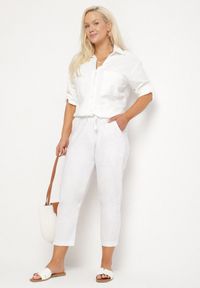 Born2be - Białe Spodnie z Bawełny ze Sznurkami Izeleina. Okazja: na co dzień. Kolor: biały. Materiał: bawełna. Styl: casual #4