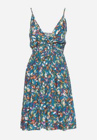 Born2be - Zielona Bawełniana Sukienka na Regulowanych Ramiączkach z Gumką w Talii Dimitssa. Okazja: na spacer, na imprezę. Typ kołnierza: dekolt w kształcie V. Kolor: zielony. Materiał: bawełna. Długość rękawa: na ramiączkach. Sezon: lato. Styl: elegancki #2