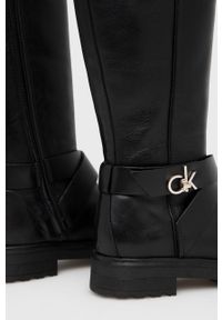 Calvin Klein Kozaki skórzane damskie kolor czarny na płaskim obcasie. Nosek buta: okrągły. Kolor: czarny. Materiał: skóra. Szerokość cholewki: normalna. Obcas: na obcasie. Wysokość obcasa: niski #3