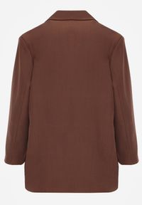 Renee - Brązowa Marynarka Dwurzędowa o Przedłużonym Fasonie Pilinne. Okazja: na co dzień, do pracy, na spotkanie biznesowe. Kolor: brązowy. Materiał: jeans. Styl: casual, biznesowy, elegancki #8