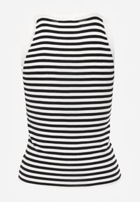 Renee - Biało-Czarny Top z Wiskozy w Paski z Ozdobną Broszką Dinette. Kolor: biały. Materiał: wiskoza. Długość rękawa: bez rękawów. Wzór: paski #6