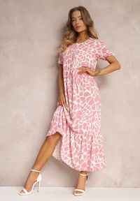 Renee - Różowa Sukienka Maxi z Krótkim Rękawem i Falbanką Hartleigh. Okazja: na co dzień. Kolor: różowy. Długość rękawa: krótki rękaw. Typ sukienki: proste. Styl: casual. Długość: maxi #4