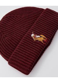 Ralph Lauren - RALPH LAUREN - Bordowa czapka z domieszką wełny. Kolor: czerwony. Materiał: wełna. Wzór: aplikacja