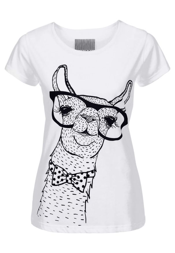 T-shirt z nadrukiem bonprix biały Lama. Kolor: biały. Wzór: nadruk