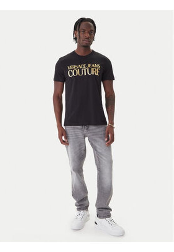 Versace Jeans Couture T-Shirt 79GAHT05 CJ00T Czarny Regular Fit. Kolor: czarny. Materiał: bawełna