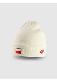 4f - 4F Czapka beanie uniseks - biała Uniwersalny. Kolor: biały. Materiał: dzianina. Sezon: zima. Styl: klasyczny, casual, sportowy #1