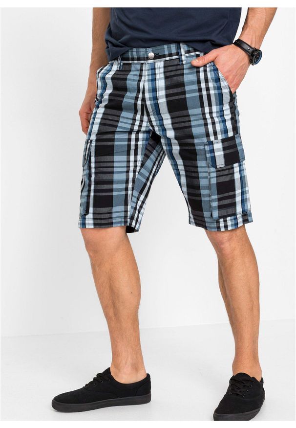 bonprix - Bermudy bojówki z elastyczną gumką w talii, regular fit. Stan: obniżony. Kolor: niebieski