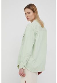 Calvin Klein Jeans koszula jeansowa damska kolor zielony relaxed z kołnierzykiem klasycznym. Typ kołnierza: kołnierzyk klasyczny. Kolor: zielony. Materiał: materiał, włókno, denim. Długość rękawa: długi rękaw. Długość: długie. Styl: klasyczny