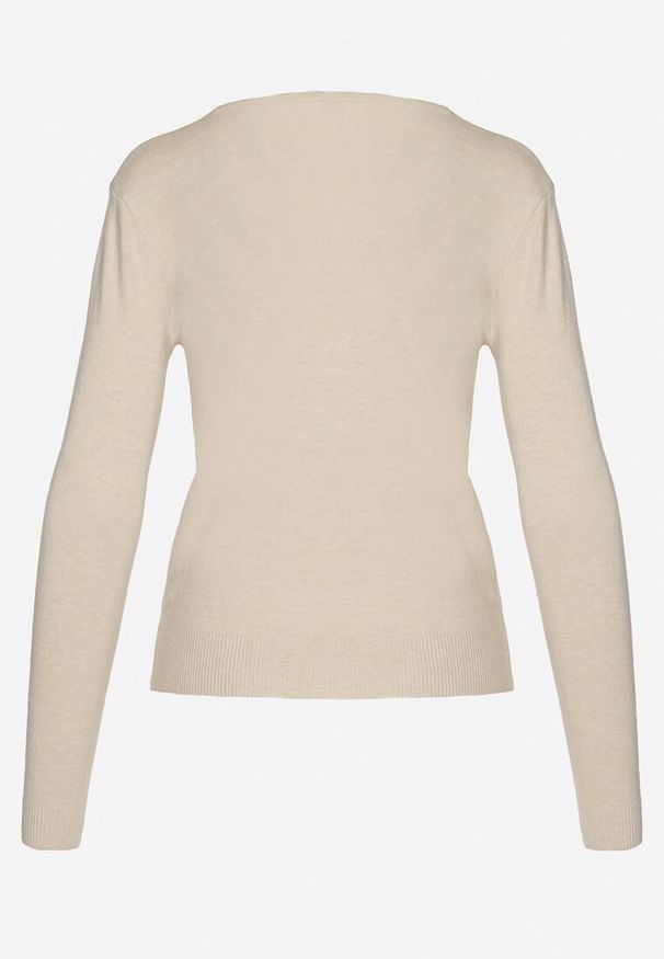 Born2be - Jasnobeżowy Sweter z Bawełną i Dekoltem w Serek Etarevia. Okazja: na co dzień. Typ kołnierza: dekolt w serek. Kolor: beżowy. Materiał: bawełna. Styl: casual