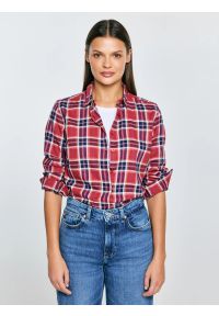 Big-Star - Koszula damska w kratę z wiskozy czerwona Petrini 604. Typ kołnierza: kołnierzyk klasyczny. Kolor: czerwony. Materiał: wiskoza. Styl: klasyczny, retro, elegancki #1